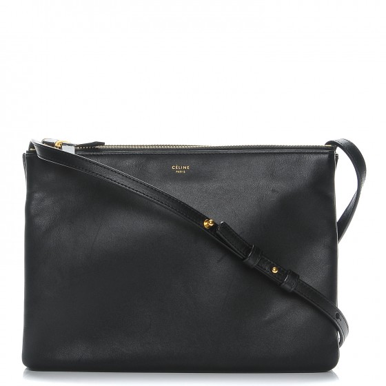 CELINE Lambskin Large Trio Crossbody Bag Black 205842