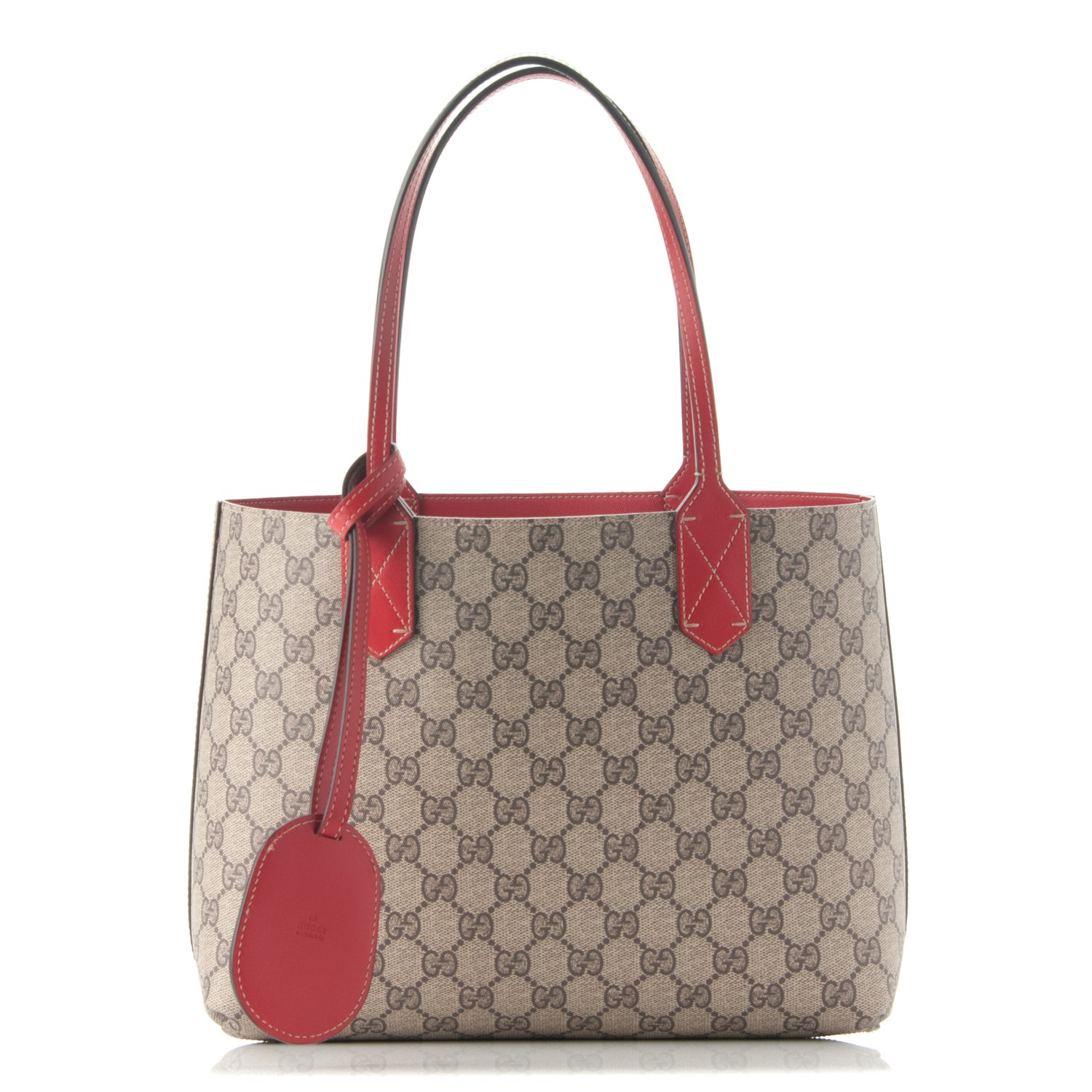 GUCCI Textured Calfskin Monogram Small Reversible GG Tote Red 175509