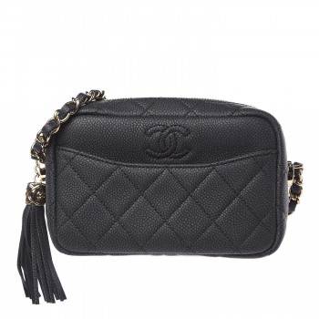 CHANEL Iridescent Caviar Quilted Mini Coco Tassel Camera Case Black 399276