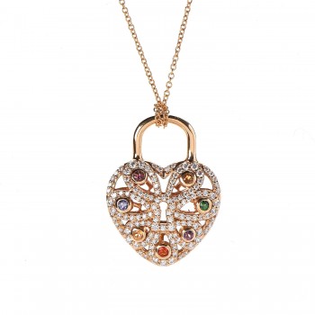 filigree 18k multistone tiffany pendant necklace diamond rose heart gold