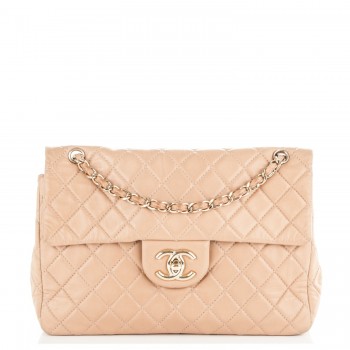 CHANEL Lambskin Quilted Maxi Single Flap Beige 178485