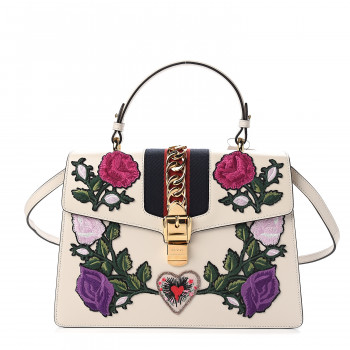 gucci white sylvie embroidered top handle price