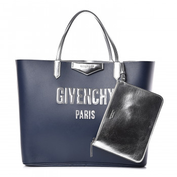 GIVENCHY Calfskin Large Bubble Antigona Shopper Tote Night Blue Silver