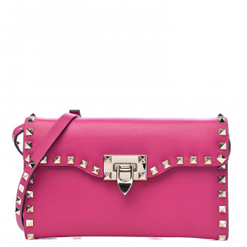 VALENTINO Vitello Medium Rockstud Flap Shoulder Bag Pink