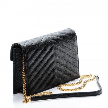 grain de poudre matelasse chevron monogram chain wallet black