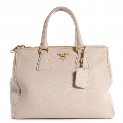 PRADA Vitello Daino Large Double Zip Tote Talco 75206