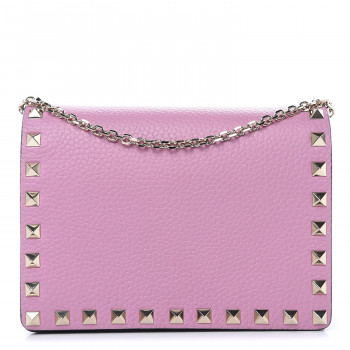 Grained Calfskin Mini Rockstud Chain Crossbody Bag Pink