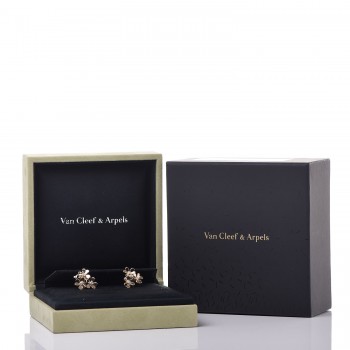 arpels 18k frivole cleef earrings diamond van yellow flowers mini gold