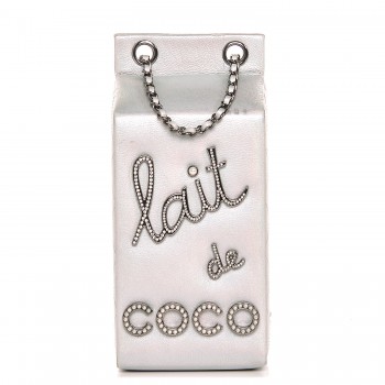 carton goatskin coco lait metallic milk bag silver chanel fashionphile