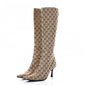 GUCCI Monogram Womens Tall Boots 9 Brown 569954