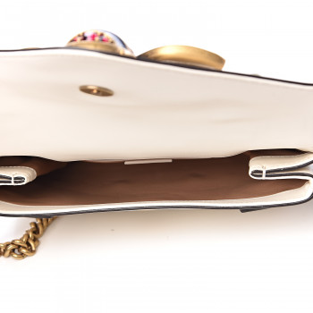 GUCCI Calfskin Pearl Studded Mini Broadway Bee Shoulder Bag White 490030