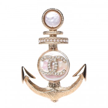 brooch chanel anchor pearl crystal cc gold