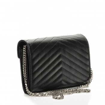 grain de poudre matelasse chevron monogram chain wallet black