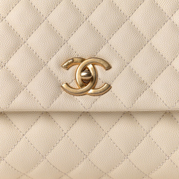 CHANEL Caviar Lizard Quilted Small Coco Handle Flap Ivory 572338