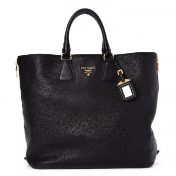 PRADA Vitello Daino Side Zip Tote Nero Black 241940 | FASHIONPHILE