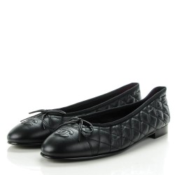 chanel black quilted flats