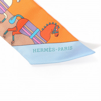 HERMES Silk Rocabar Twilly Orange Bleu Ciel 582065