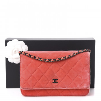 Chanel Velvet Classic Quilted Wallet On Chain Woc Coral Fashionphile